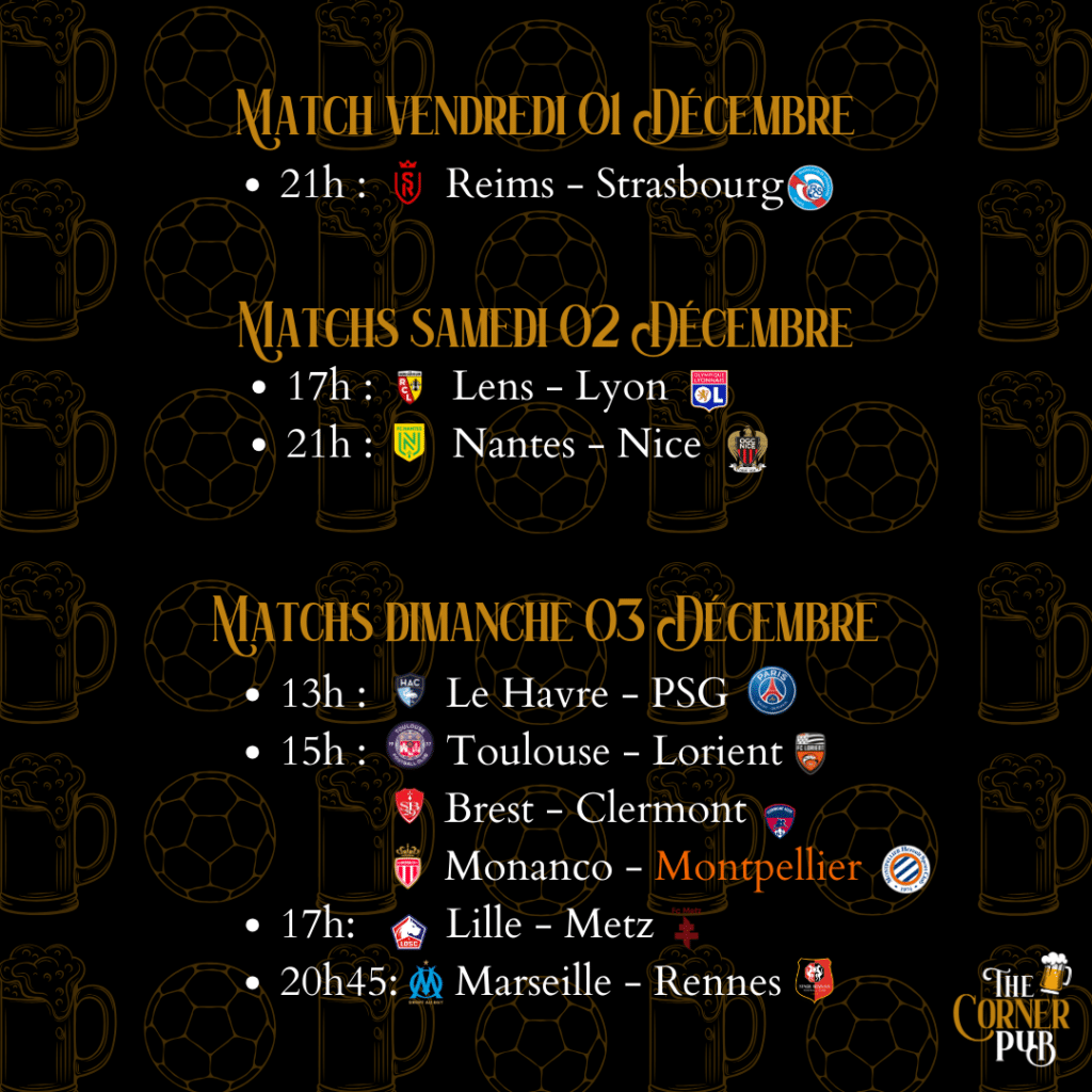Matchs du week-end- 1, 2 & 3 décembre 2023