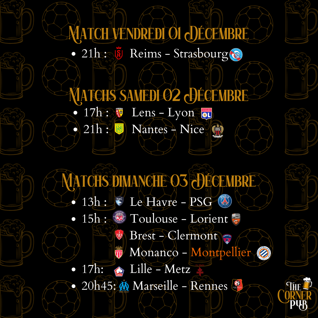 Matchs du week-end – 1, 2 & 3 décembre 2023
