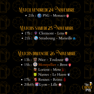 Matchs du week-end - 24, 25 & 26 novembre 2023