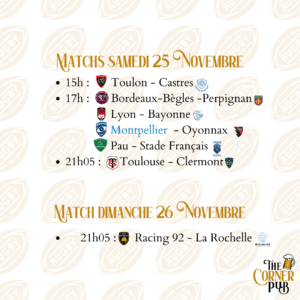 Matchs du week-end - 24, 25 & 26 novembre 2023